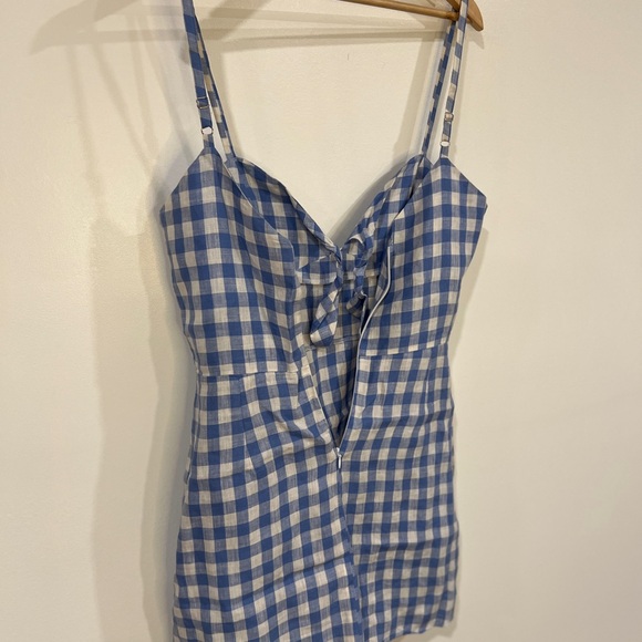 Reformation Linen Mini Sundress adjustable straps Blue & White checkered Size 8 - Picture 4 of 11